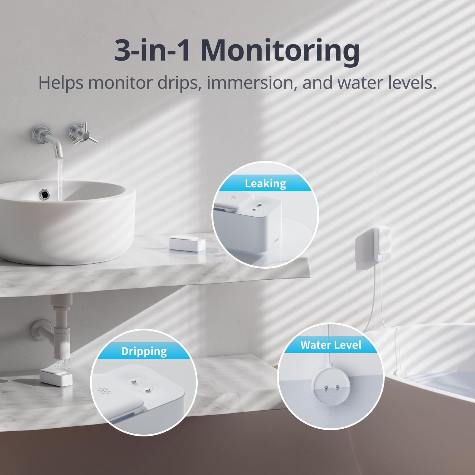 No Hub Required WiFi Water Sensor, Smart Water Leak Detector, 100dB Adjustable Alerts & App Alerts, IP67 Waterproof, Wireless Detector for Home with 1m Sensing Cable (Support 2.4G) 🍁 All In One Marketplace Canada