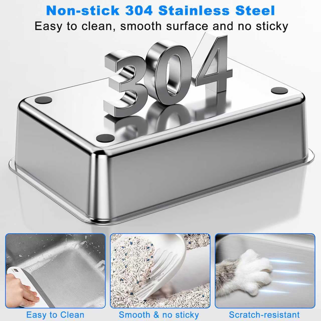 Stainless Steel Cat Litter Box with Lid, XL Litter Box for Big Cats, High Sided Metal Pan, Anti Leakage,Odor-Free & Easy Cleaning,Included Scoop &Trash Bag*2 & Mat & Sticker (Grey) 🍁 All In One Marketplace Canada