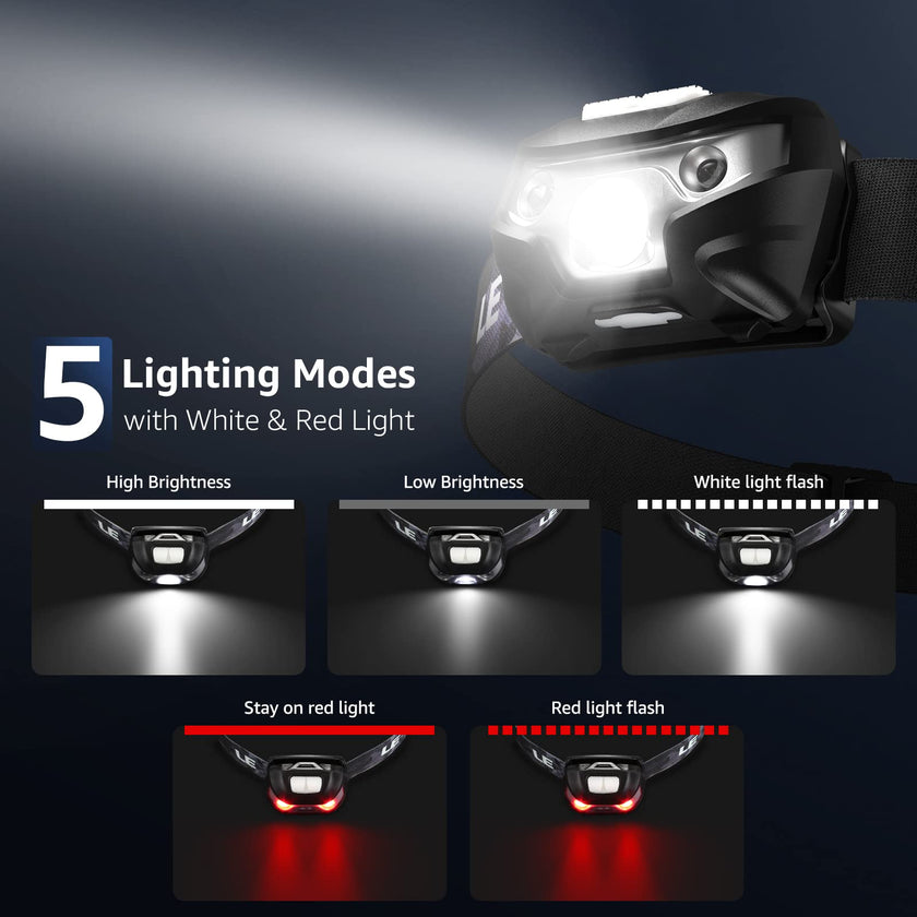 Lepro LED Headlamp Rechargeable, Super Bright Head Torch with Red Light & 5 Modes, Waterproof & Adjustable Headlight, Gear Essentials for Camping, Running, Hiking, Emergency (USB Cable Included) 🍁 All In One Marketplace Canada