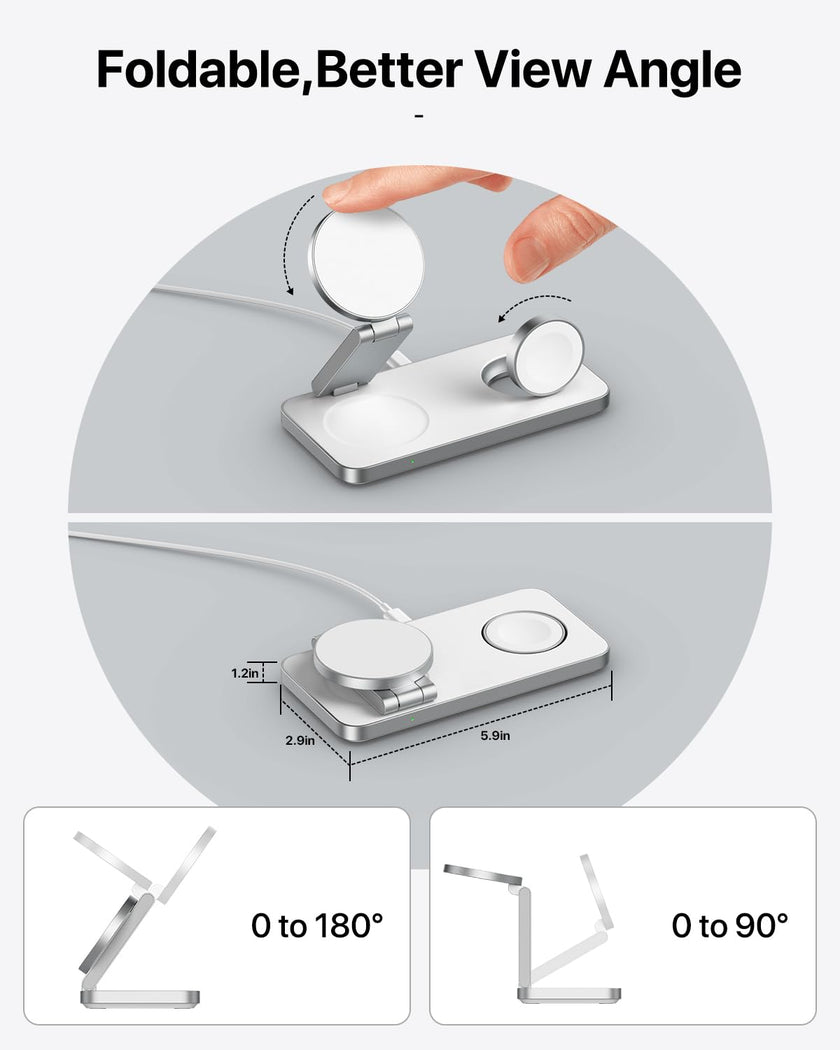 EXW Foldable 3 in 1 Wireless Charging Station for iPhone and Apple Watch,Compatible with Magsafe Charger Stand,Travel Bedside Fast Wireless Charger for iPhone 17e 17 Air 16 15 14 13 12 Series, Airpods 🍁 All In One Marketplace Canada