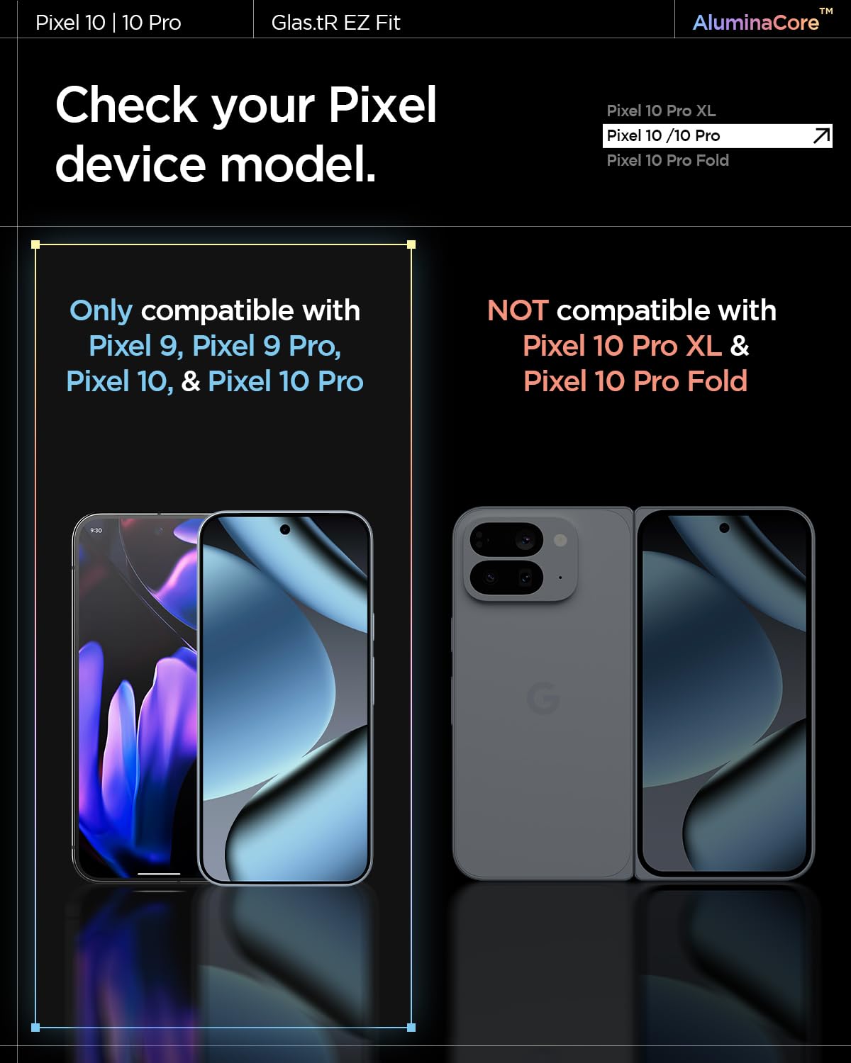 Spigen AluminaCore Tempered Glass Screen Protector [GlasTR EZ FIT] designed for Pixel 10 Pro | Pixel 10 | Pixel 9 Pro | Pixel 9 [2 Pack] Aluminum-Enhanced Durability and Impact Resistance 🍁 All In One Marketplace Canada