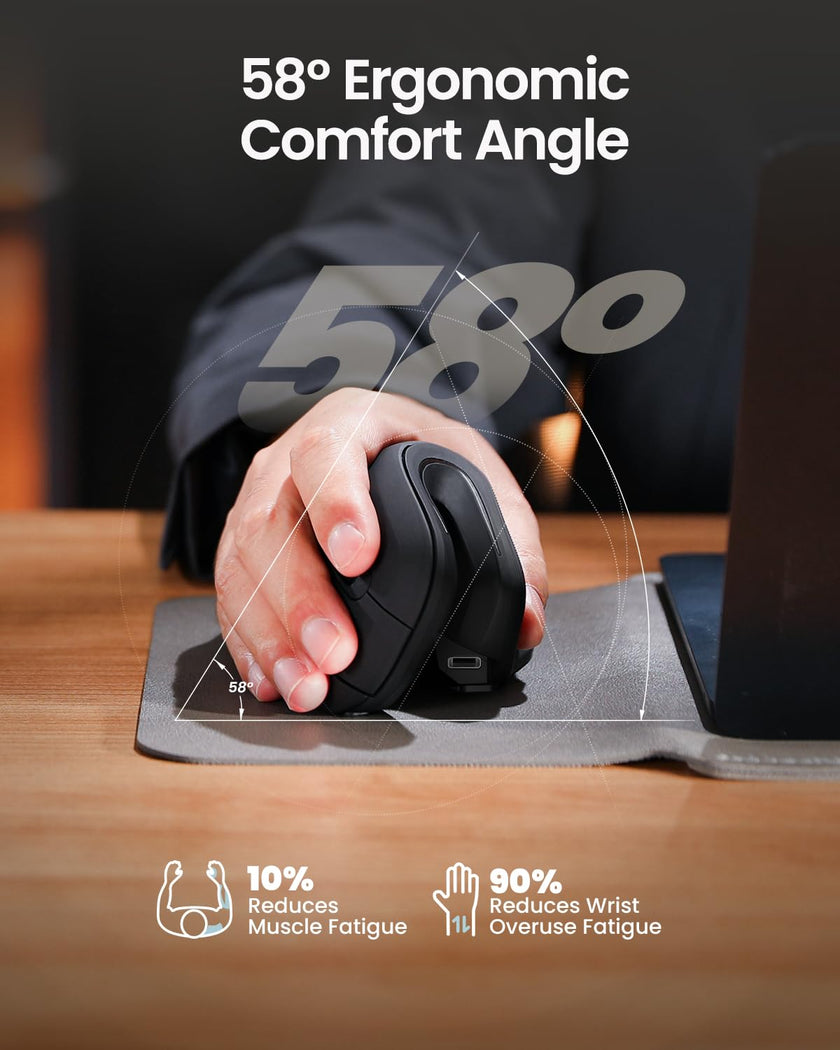 ProtoArc Ergonomic Vertical Mouse, EM11 NL Bluetooth Mouse Wireless Rechargeable Mice with 3 Devices (Bluetooth or USB), Vertical Wireless Mouse for Computer, iPad, Mac, Windows (Black) 🍁 All In One Marketplace Canada