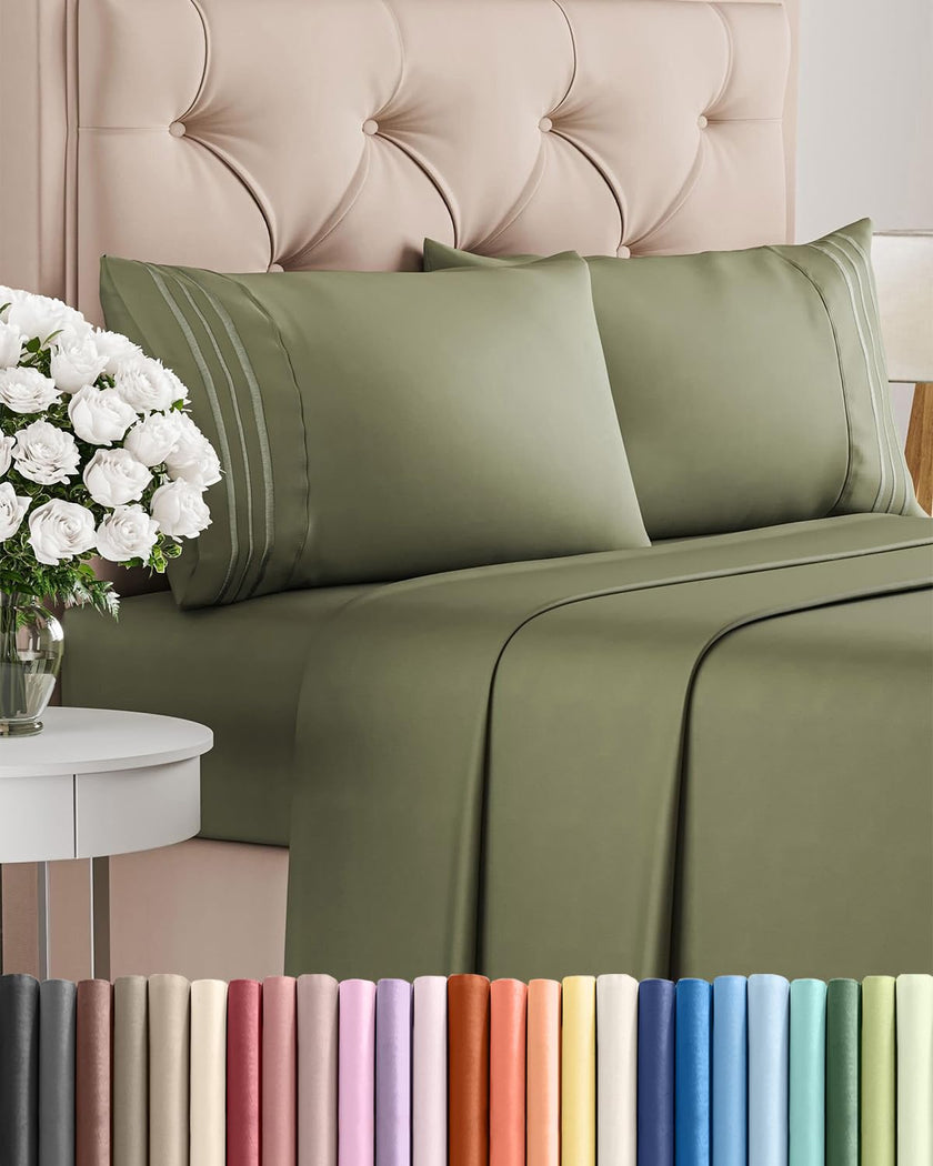 Queen Size 4 Piece Sheet Set - Comfy Breathable & Cooling Sheets - Hotel Luxury Bed Sheets for Women & Men - Deep Pockets, Easy-Fit, Soft & Wrinkle Free Sheets - Sage Green Oeko-Tex Bed Sheet Set 🍁 All In One Marketplace Canada