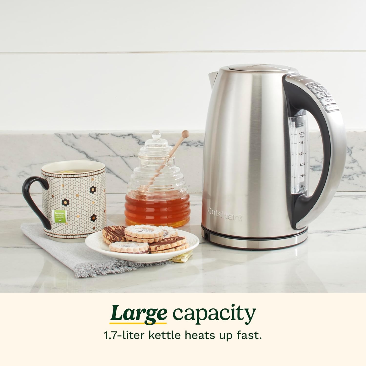 Cuisinart PerfecTemp 1.7L Cordless Electric Tea Kettle, 1500W Fast Heat-Up, 6 Preset Temperatures, 30-Min Keep Warm, Stay-Cool Nonslip Handle, Brushed Stainless Steel (CPK-17C) 🍁 All In One Marketplace Canada