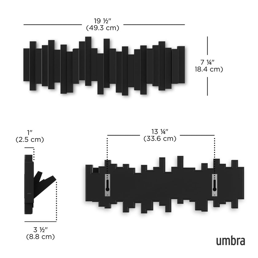 Umbra Sticks Wall-Mounted Coat Rack Rail Hook with 5 Retractable Pegs – Modern, Space-Saving Storage Organizer, Black 🍁 All In One Marketplace Canada