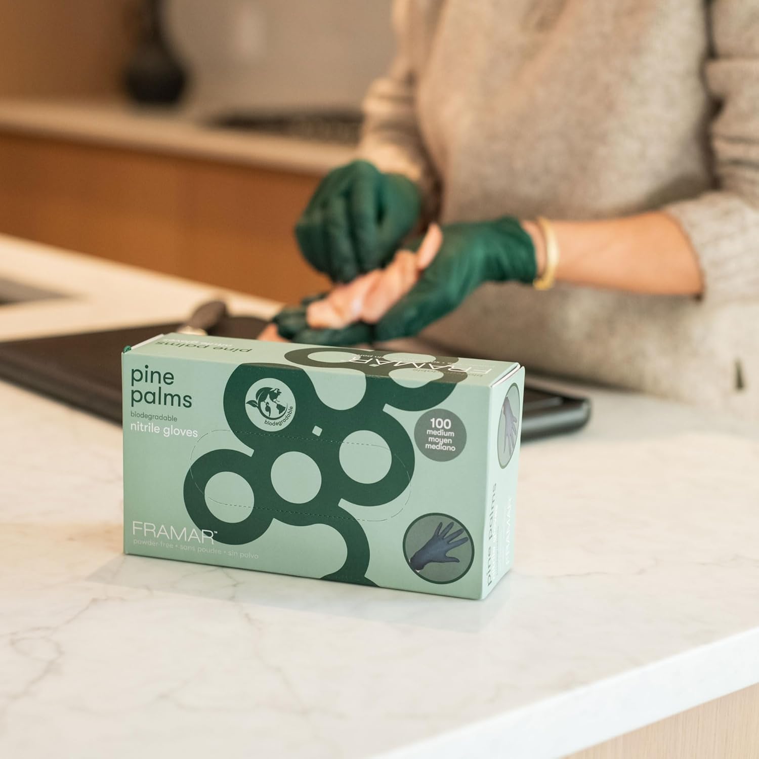 FRAMAR Green Nitrile Gloves Medium - Disposable Gloves Medium, Rubber Gloves Disposable, Cleaning Gloves, Kitchen Gloves, Mechanics Gloves, Cooking Gloves, Gant Latex Gloves Medium, 100 🍁 All In One Marketplace Canada
