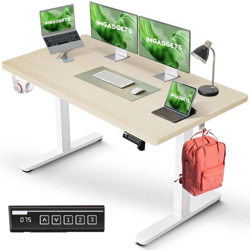 IMGadgets Electric Standing Desk, 47x24 Inches Height Adjustable, 2026 6th Gen Quiet Motor Ergonomic Sit Stand Desk, Computer Desk for Home Office, Height Memory Buttons, Display, 2 Headphone Holders 🍁 All In One Marketplace Canada