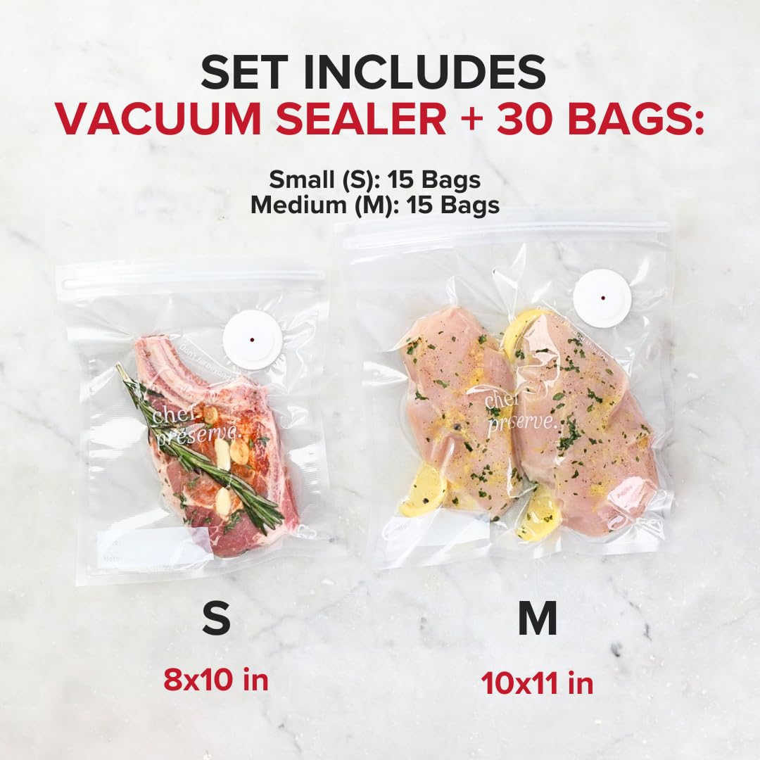 Chef Preserve Compact Vacuum Sealer for Food (Vacuum Sealer Machine + 30 Reusable Vacuum Bags) Powerful Handheld Vacuum Sealer Machine, Seal Meal Saver, Portable Food Sealer 🍁 All In One Marketplace Canada