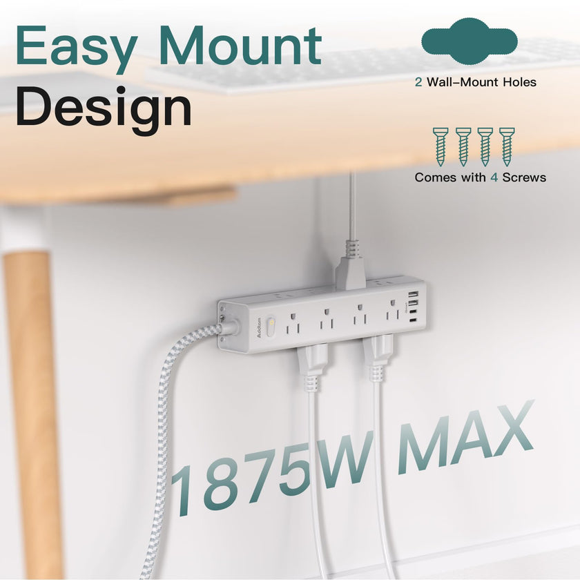 Surge Protector Power Bar - 10 FT Extension Cord, Power Strip with 12 Widely AC Outlet 4 USB, Flat Plug, Wall Mount Overload Protection, 1050J, Desk Charging Station for Dorm Home Office 🍁 All In One Marketplace Canada