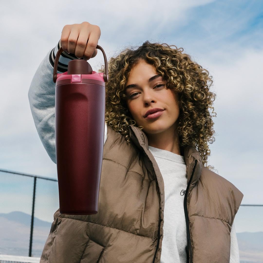 Owala FreeSip Sway Insulated Stainless Steel Water Bottle with Two-Way Spout, Built-In Straw and Bucket Handle, Made for Travel, School, and Sports, 30oz, BPA Free, Leak Proof, Black Cherry 🍁 All In One Marketplace Canada