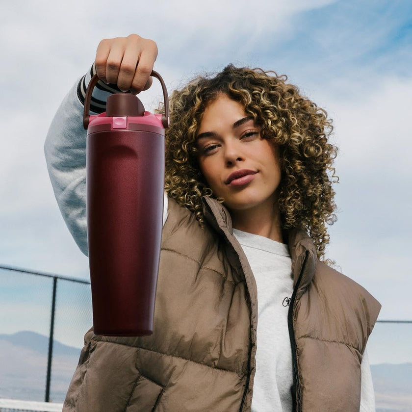 Owala FreeSip Sway Insulated Stainless Steel Water Bottle with Two-Way Spout, Built-In Straw and Bucket Handle, Made for Travel, School, and Sports, 30oz, BPA Free, Leak Proof, Black Cherry 🍁 All In One Marketplace Canada