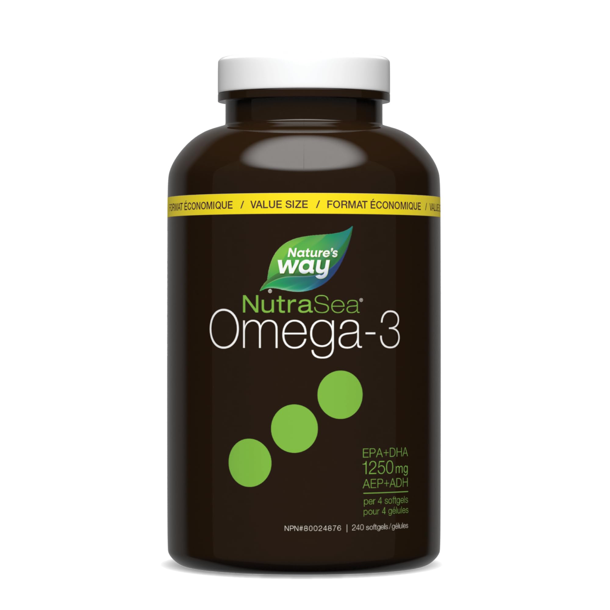 Nature's Way NutraSea Omega 3 Softgels Supplement with Fish Oil – Zesty Lemon Flavour – Heart & Brain Support for Kids Ages 6+ and Adults – EPA & DHA, 240 Softgels, Value Size 🍁 All In One Marketplace Canada