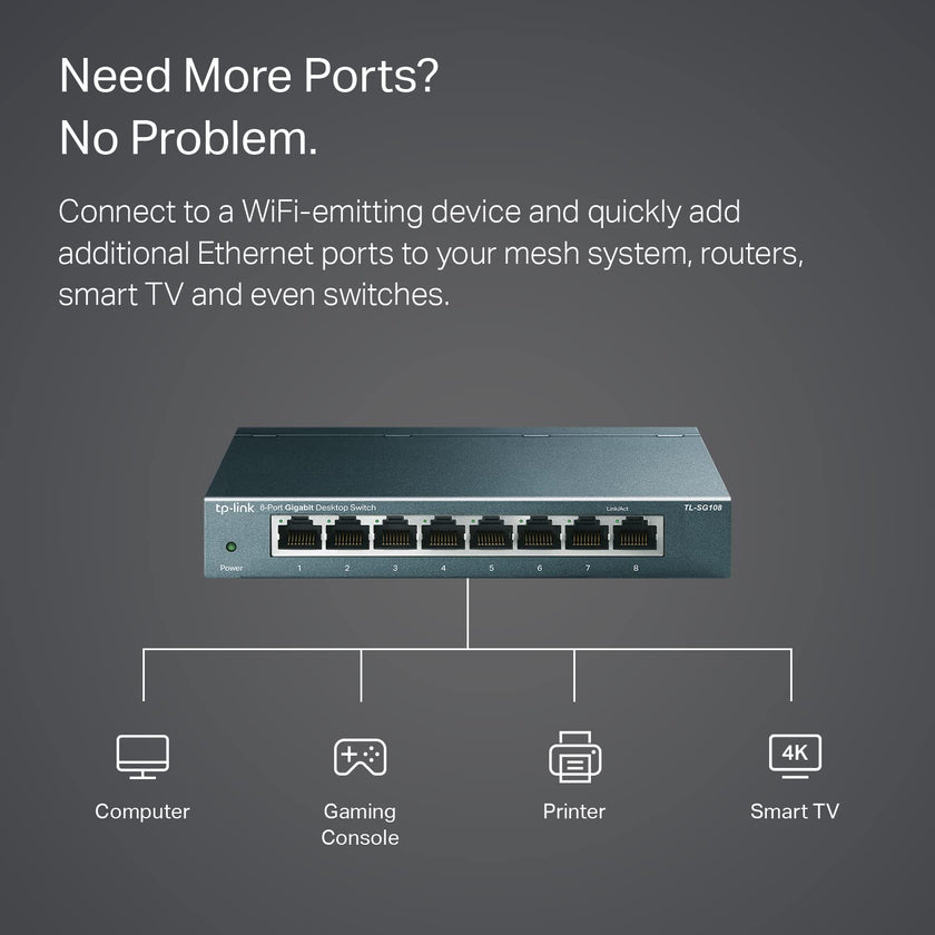 TP-Link TL-SG108 | 8 Port Gigabit Unmanaged Ethernet Network Switch, Ethernet Splitter | Plug & Play | Fanless Metal Design | Shielded Ports | Traffic Optimization | Limited Lifetime Protection 🍁 All In One Marketplace Canada