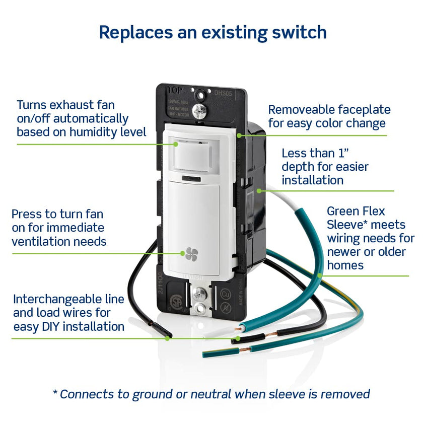 Leviton Humidity Sensor Switch for Bathroom Exhaust Fan, automate Ventilation, air Circulation, Moisture Control, ¼ HP, Single Pole, DHS05-1LW, White 🍁 All In One Marketplace Canada
