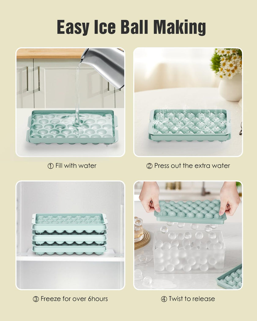 Round Ice Cube Trays with Lid and Bin - 3 Stackable Trays Small Circle Ice Maker Molds for Freezer, 99pcs Round Ice Balls for Chilling Whiskey, Cocktails, Coffee - Easy-Release Sphere Ice Tray 🍁 All In One Marketplace Canada