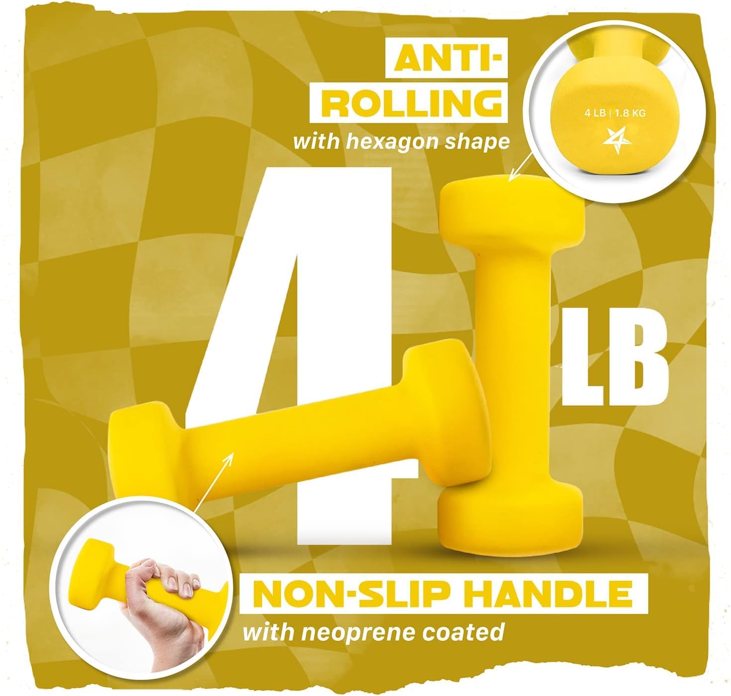 Yes4All Dumbbell Neoprene, poids et haltere, Weight Set, Hand Weights for Women, Dumbbells Pair, Free Weights (Yellow - 4lbs) 🍁 All In One Marketplace Canada