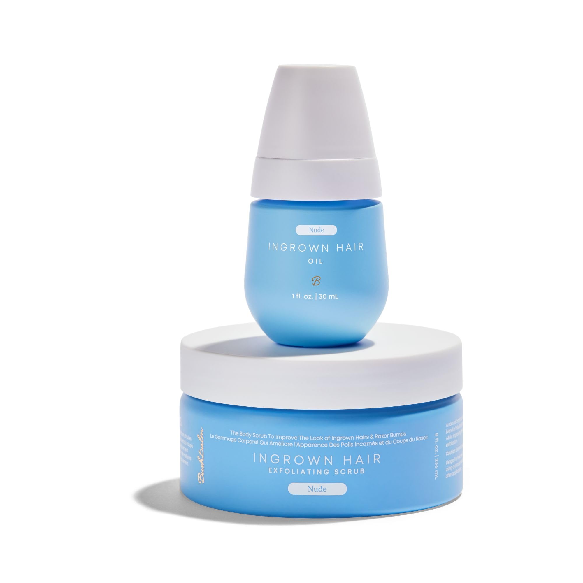Bushbalm Ingrown Hair and Razor Bumps 2 Step Routine - Moisturize and Soothe - Nude Ingrown Hair Oil (30 ml), Nude Exfoliating Scrub (236 ml) - Nude - Valued at $49 🍁 All In One Marketplace Canada