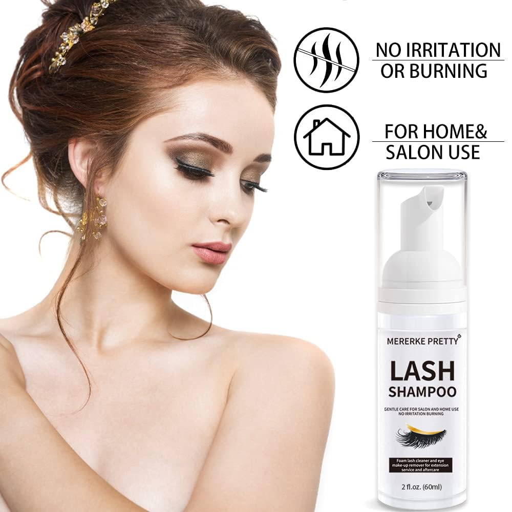 Eyelash Extension Shampoo 60 ml + Brush - Eyelid Foaming Cleanser - Sensitive Paraben & Sulfate Free - Eyelash Wash and Lash Bath for Extensions - Salon Use and Home Care 🍁 All In One Marketplace Canada