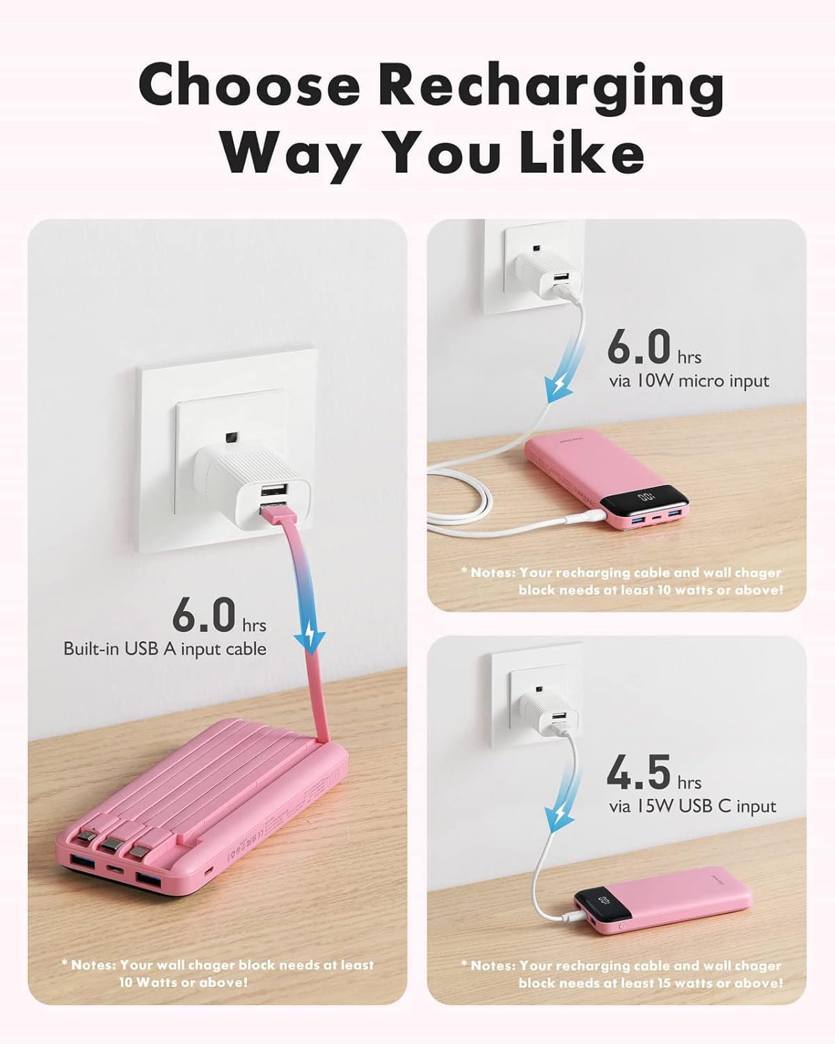 Charmast Portable Charger with Built in Cables, Power Bank with Cords Wires, Slim 10000mAh Travel Battery Pack 6 Outputs 3 Inputs 3A Fast Charging for Samsung Google Pixel LG Moto iPhone iPad 🍁 All In One Marketplace Canada