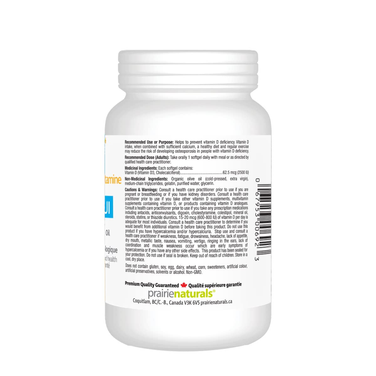 Prairie Naturals Vitamin d3 cholecalciferol 2,500iu softgel, 550 Count 🍁 All In One Marketplace Canada