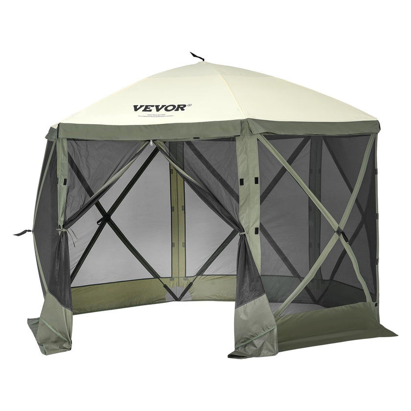 VEVOR Pop Up Gazebo Tent, Pop-Up Screen Tent 6 Sided Canopy Sun Shelter with 6 Removable Privacy Wind Cloths & Mesh Windows, 10x10FT Quick Set Screen with Mosquito Netting, Army Green 🍁 All In One Marketplace Canada