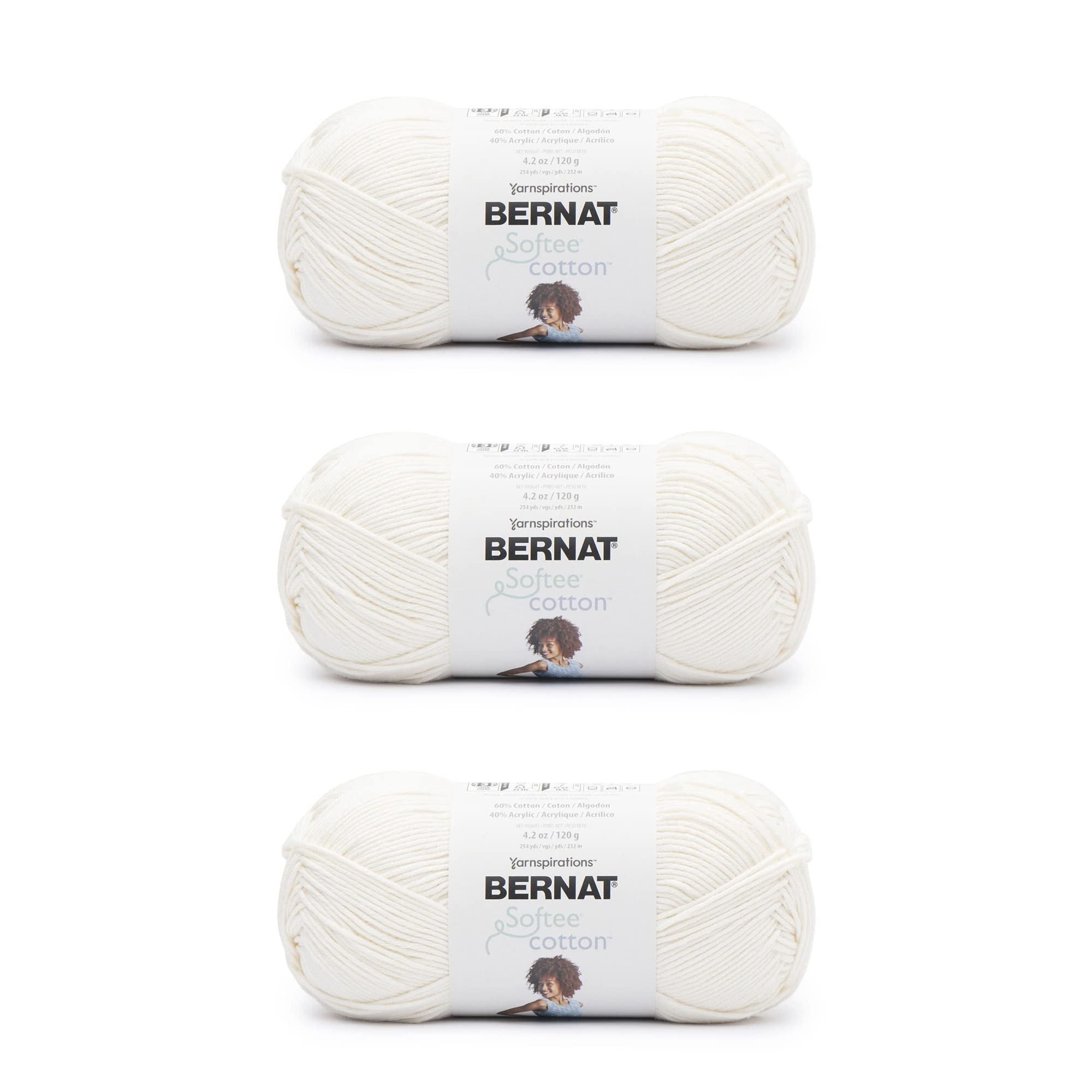 Bernat Softee Cotton Cotton Yarn - 3 Pack of 120g/4.25oz - Nylon - 3 DK (Light) - 254 Yards - Knitting/Crochet 🍁 All In One Marketplace Canada
