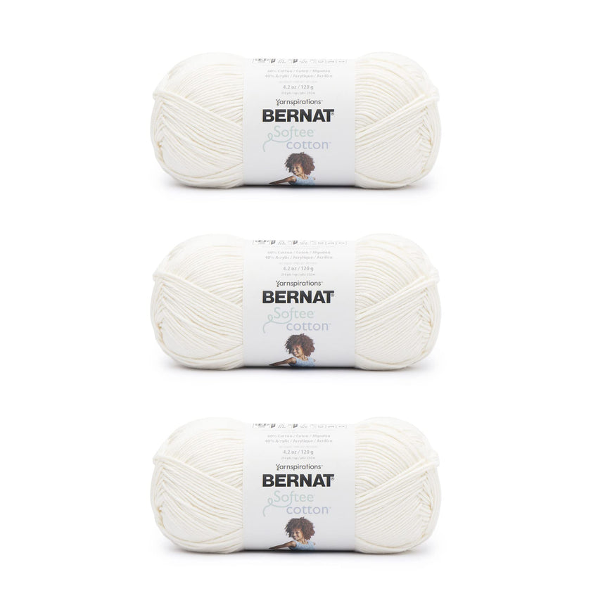 Bernat Softee Cotton Cotton Yarn - 3 Pack of 120g/4.25oz - Nylon - 3 DK (Light) - 254 Yards - Knitting/Crochet 🍁 All In One Marketplace Canada