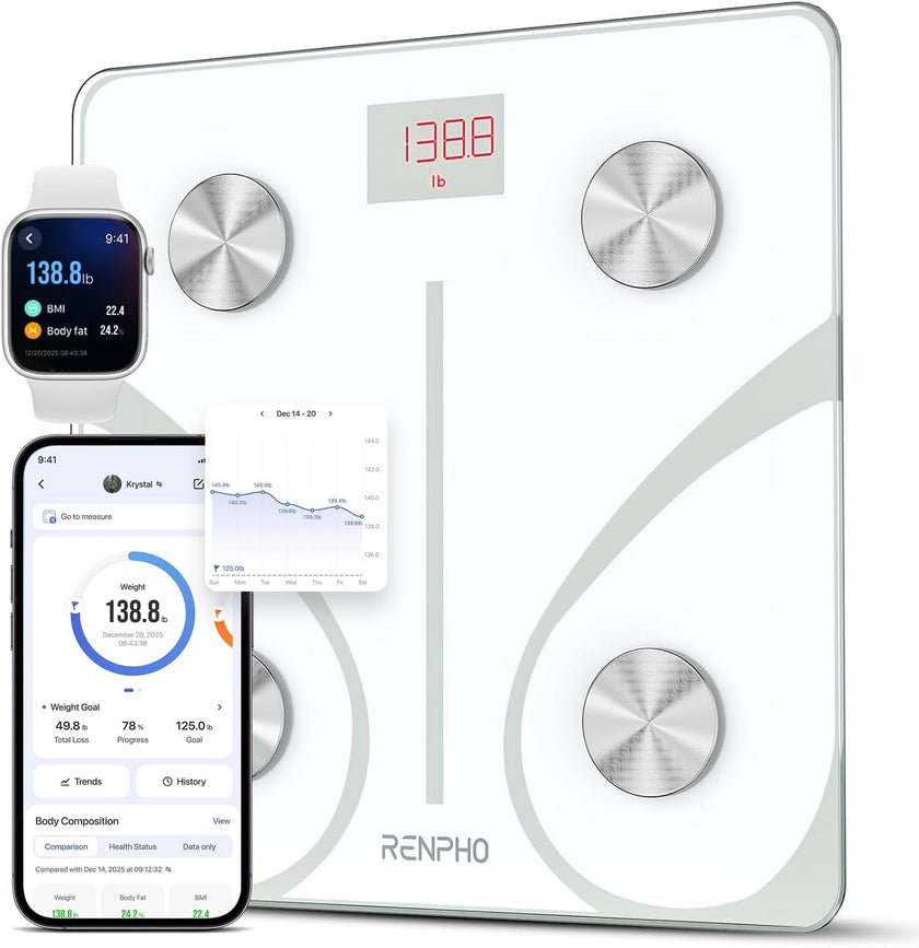 RENPHO Body Fat Scale, Smart Scale for Body Weight, BMI Digital Bathroom Weight Scale, Body Measurements with Smartphone App sync with Bluetooth, 400 lbs - White, Elis 1 🍁 All In One Marketplace Canada