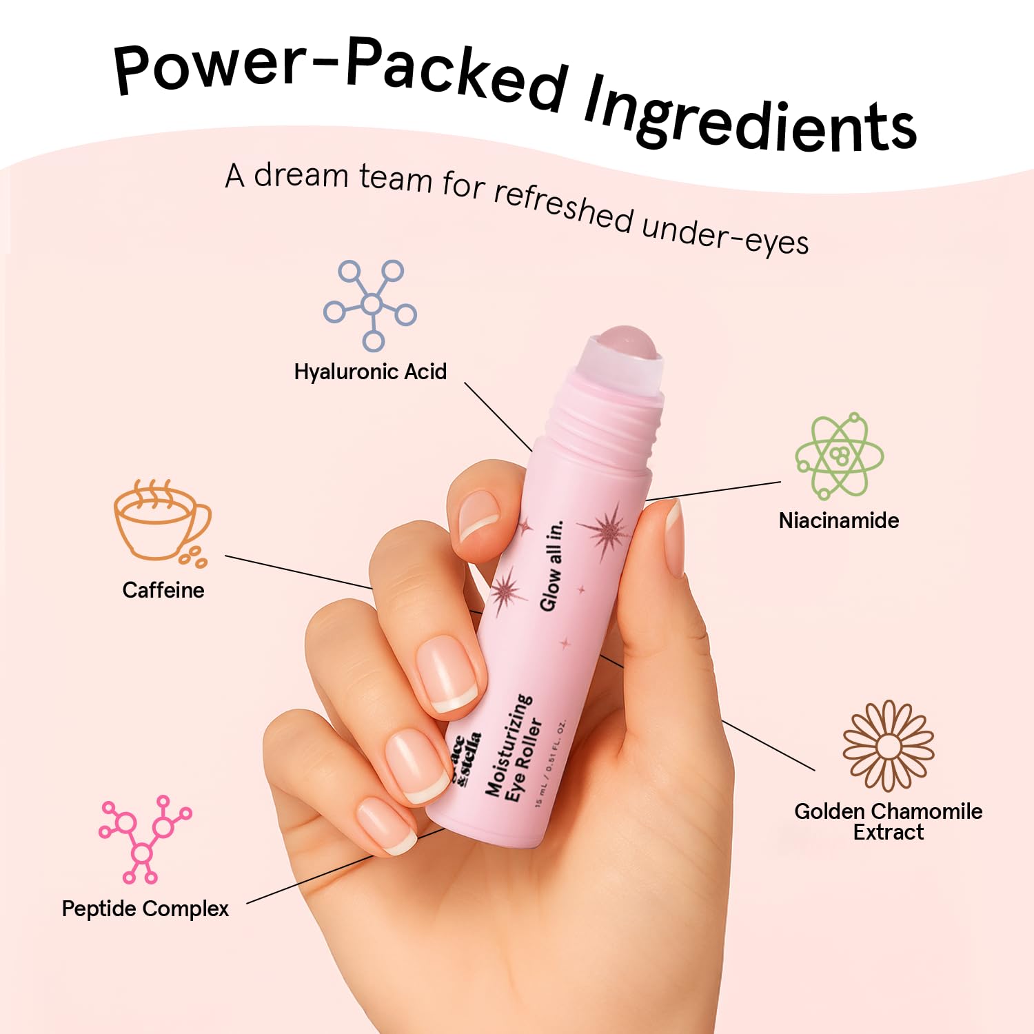 grace & stella Eye Serum Roller with Rose Quartz Rollerball - Hyaluronic Acid & Caffeine Under Eye Cream for Dark Circles & Puffiness - Airplane Travel Essentials - Vegan Skincare (15ml / 0.51floz) 🍁 All In One Marketplace Canada
