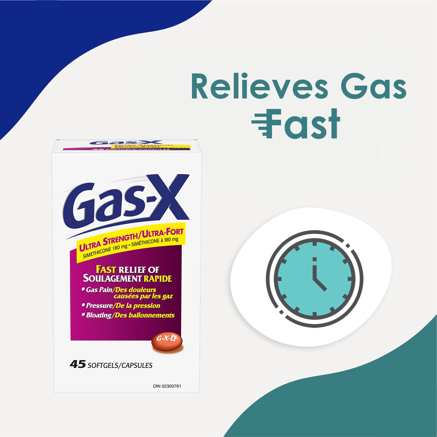 Gas-X Ultra-Strength Softgels for Gas Relief, Bloating, and Pressure, 180mg Simethicone, 45 Count 🍁 All In One Marketplace Canada