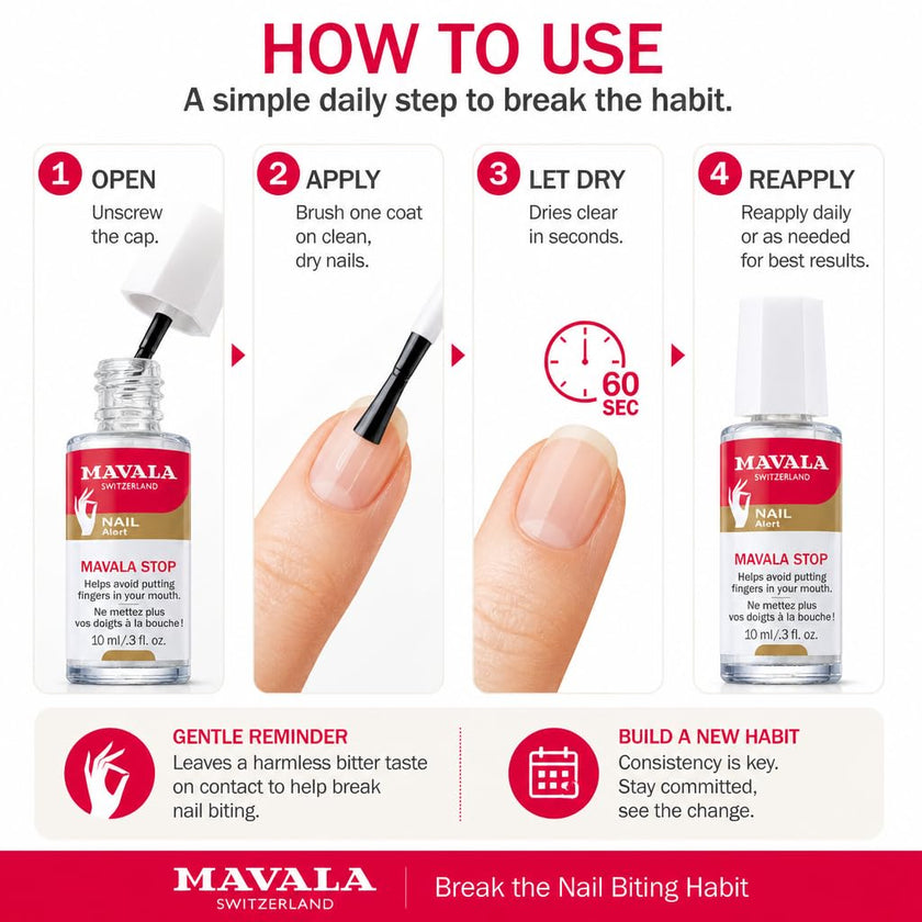 Mavala Stop Nail Biting Polish, No more putting Fingers in your Mouth, for Adults and Children, Invisible, Safe, and Bitter, 100% Made in Switzerland, Natural Ingredients, Cruetly Free, Vegan, 10 ml 🍁 All In One Marketplace Canada