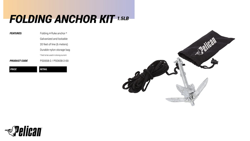 Pelican Compact Anchor Kit for Kayak, Canoe, SUP, Inflatables or Small Boats, Foldable Storage Bag, Ideal for Fishing Kayak Boating (1.5 lb) 🍁 All In One Marketplace Canada