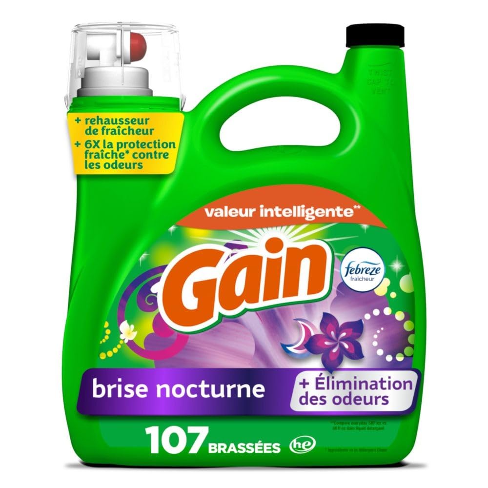 Gain Liquid Laundry Detergent, Moonlight Breeze Scent, Freshness + Odour Fighting, Laundry Detergent Liquid Soap, 107 loads, 4.5L 🍁 All In One Marketplace Canada