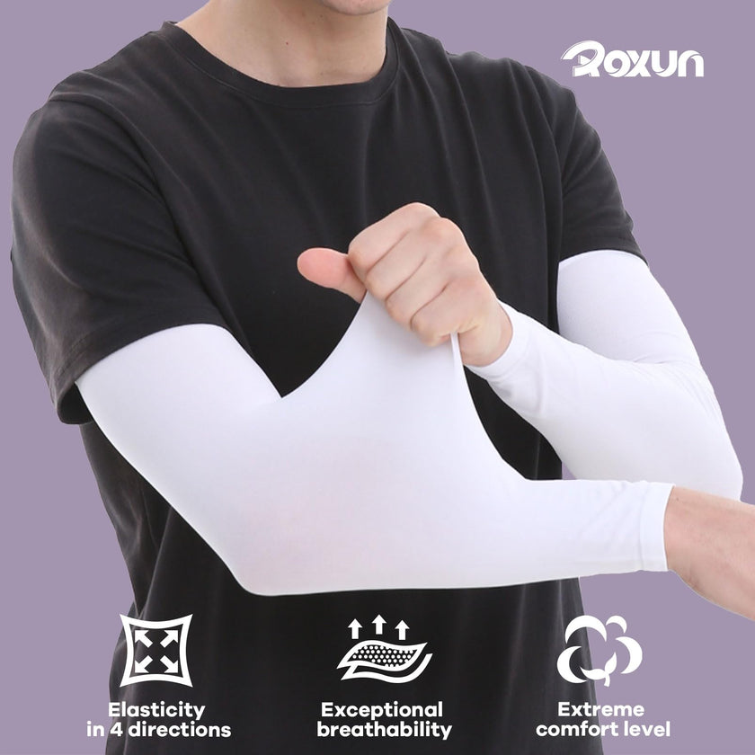 ROXUN 2 Pairs Arm Sleeves, Cooling UV Sun Protection Sports Compression for Men/Women 2 Black 🍁 All In One Marketplace Canada