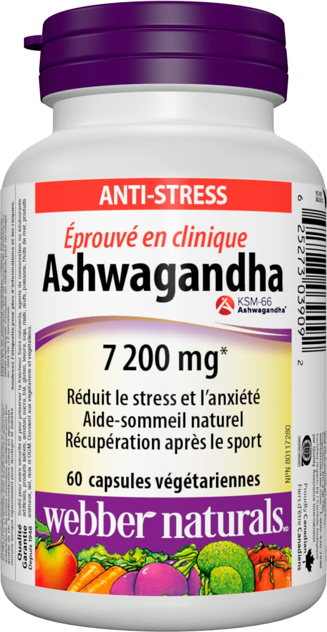 Webber Naturals Ashwagandha 7200 mg, 60 Capsules, Clinically Proven KSM-66 Ashwagangha, Helps Increase Resistance to Stress and Anxiety, Vegan 🍁 All In One Marketplace Canada
