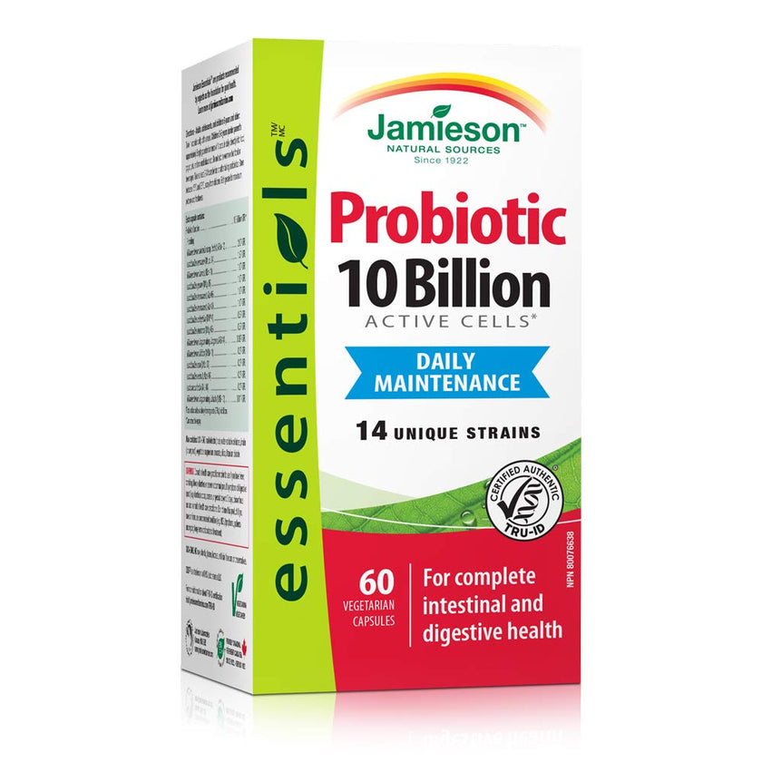 Jamieson Probiotic 10 Billion CFU, 60 Veggie Capsules, Daily Maintenance, Intestinal & Digestive Health. 14 Unique Strains to Improve Microbial Diversity, Bifidobacterium and Lactobacillus, Non-GMO 🍁 All In One Marketplace Canada
