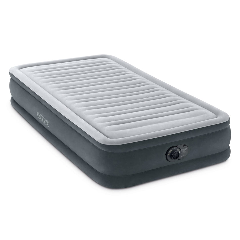 INTEX 67765ED Dura-Beam Deluxe Comfort Plush Air Mattress: Twin Size – Built-in Electric Pump – 13in Bed Height – 300lb Weight Capacity - Gray 🍁 All In One Marketplace Canada