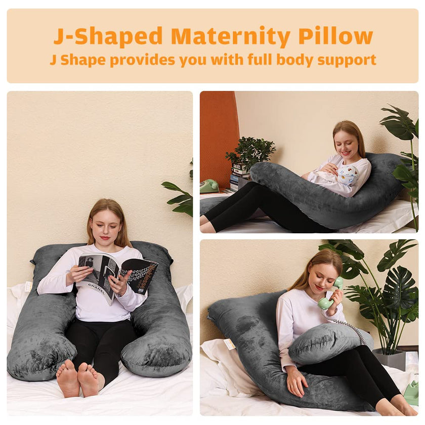 Chilling Home 59 Inch Pregnancy Pillow for Sleeping, Maternity Pillow for Pregnant Women, Full Body Pillow for Adults, Comfort U Shaped Pregnancy Pillow with Removable Washable Velvet Cover, Dark Grey 🍁 All In One Marketplace Canada