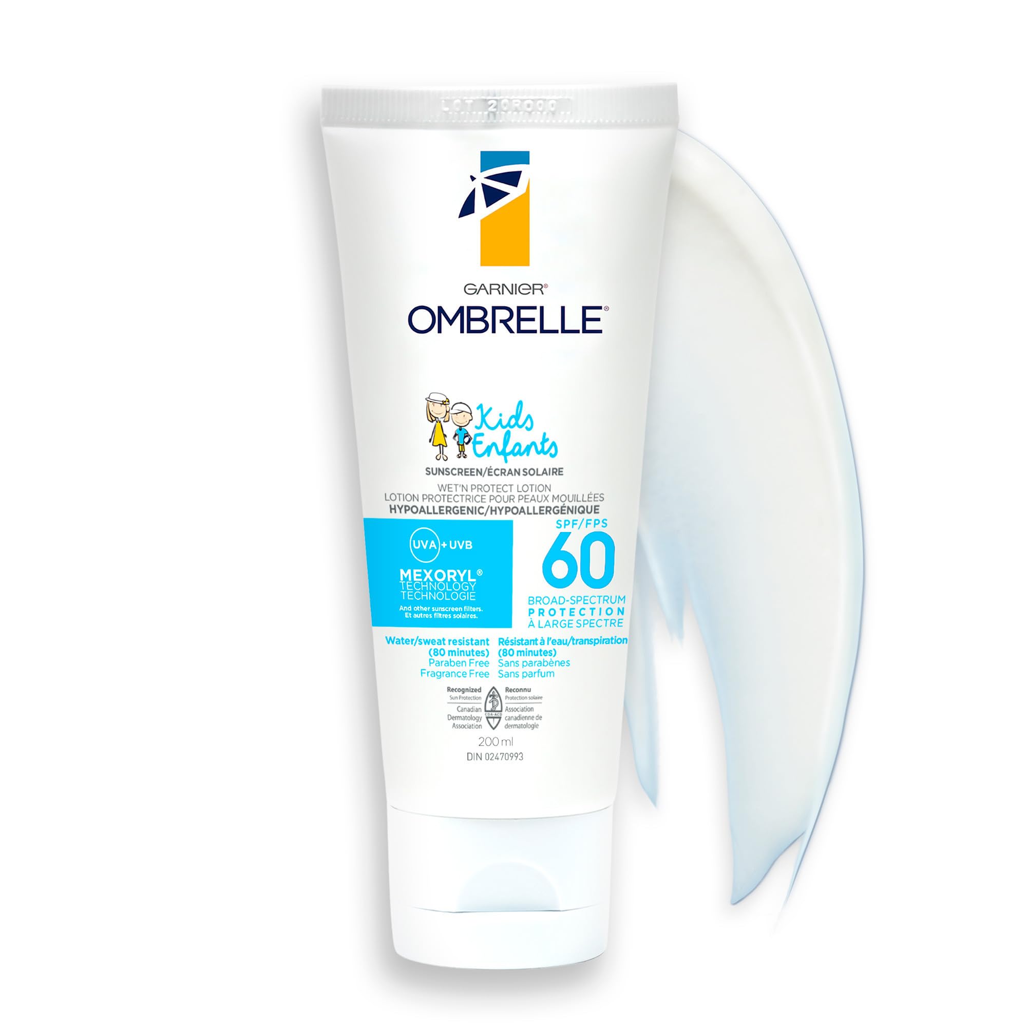 Garnier Ombrelle Kids Sunscreen Lotion SPF 60, Formulated for Sensitive Skin, Body Sunscreen, Fragrance-Free, Very High Broad-Spectrum UVA/UVB Protection, Water Resistant, 200ml 🍁 All In One Marketplace Canada