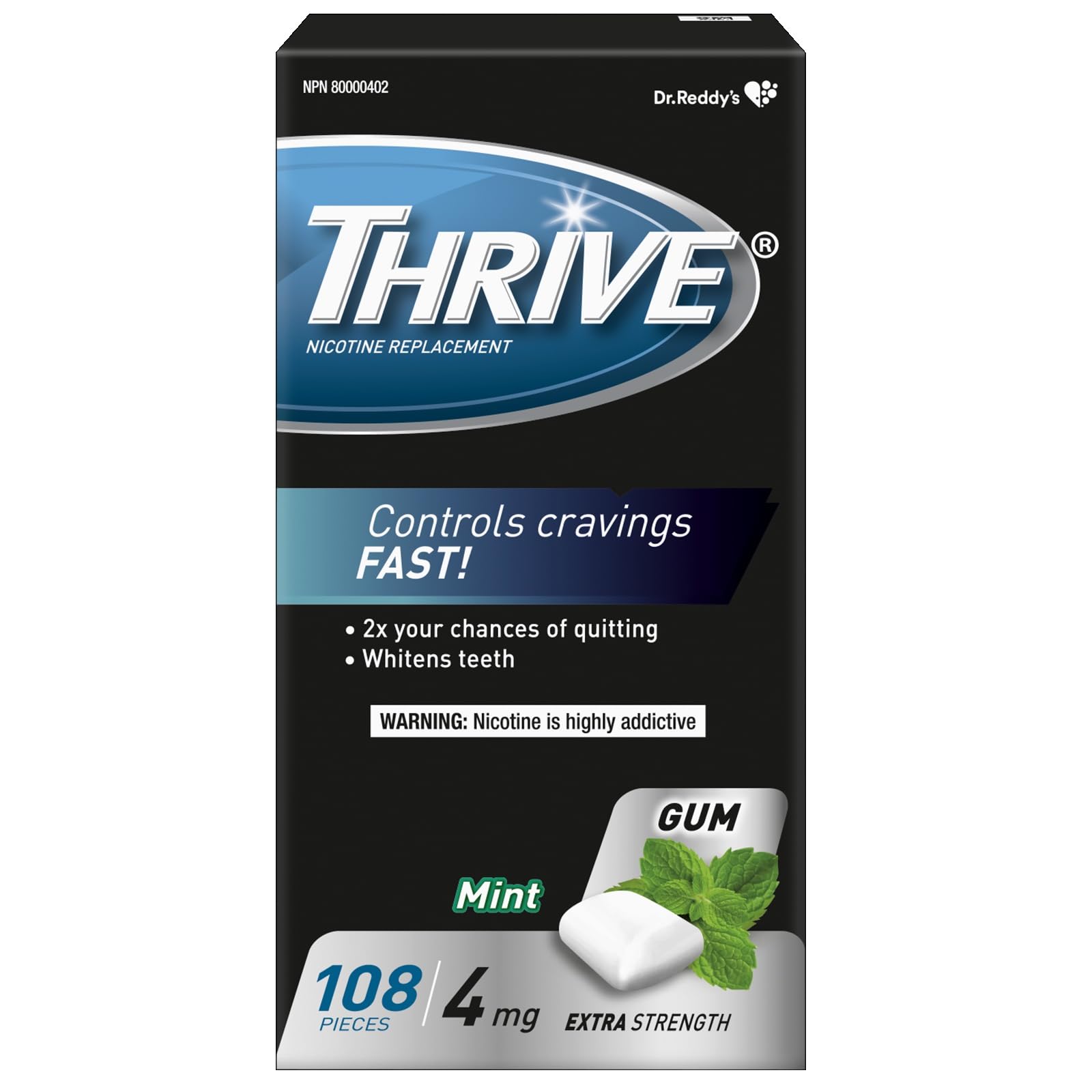 Thrive Nicotine Replacement Gum, 4mg Extra Strength, Mint, 108 Count 🍁 All In One Marketplace Canada