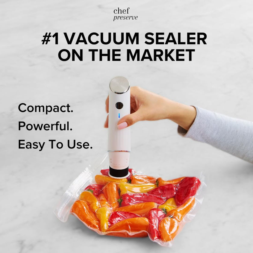 Chef Preserve Compact Vacuum Sealer for Food (Vacuum Sealer Machine + 30 Reusable Vacuum Bags) Powerful Handheld Vacuum Sealer Machine, Seal Meal Saver, Portable Food Sealer 🍁 All In One Marketplace Canada