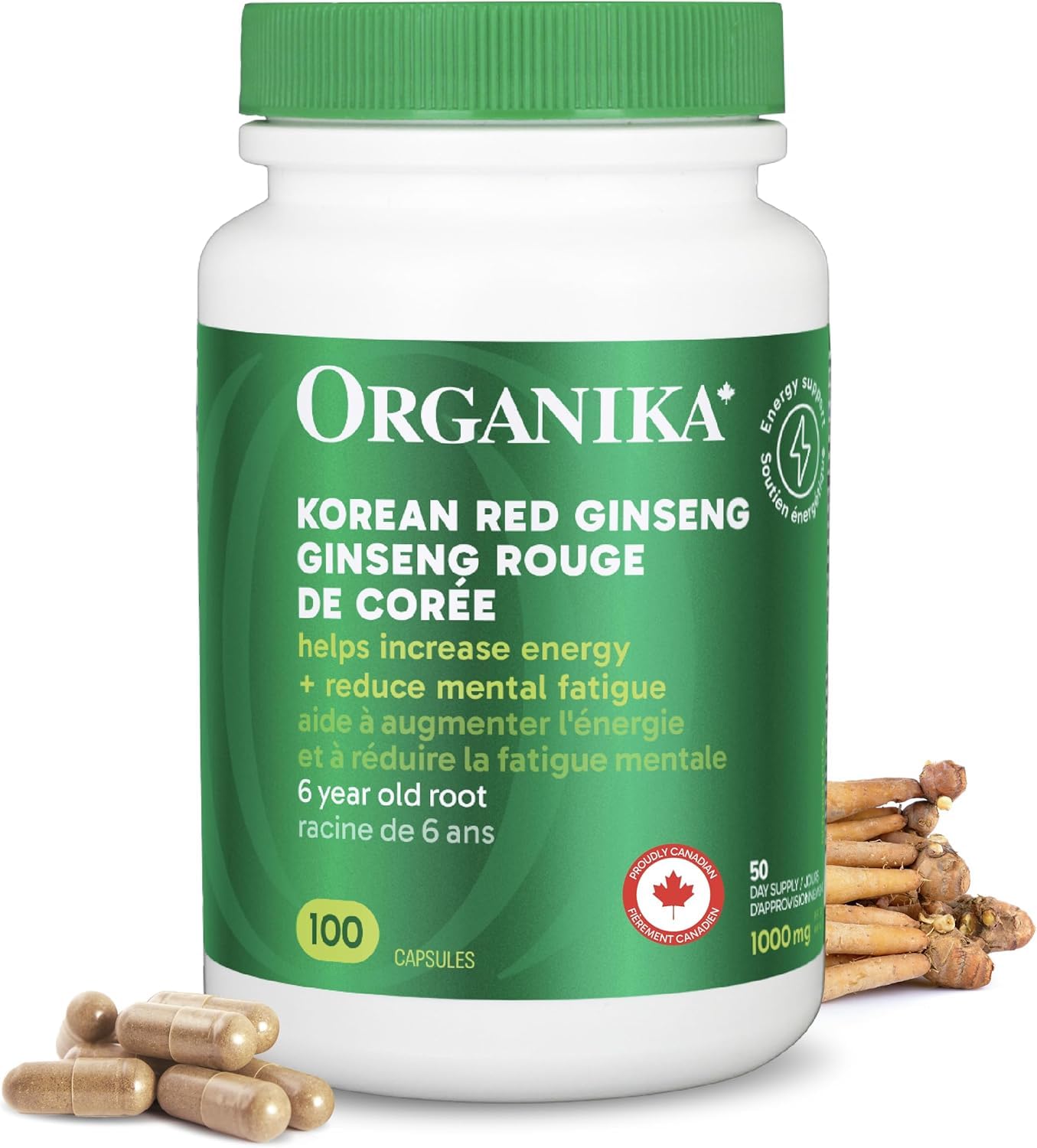Organika Korean Red Ginseng- 6 Year Old Roots, Energy Support, Stress Support, Warming Effect- 100caps 🍁 All In One Marketplace Canada