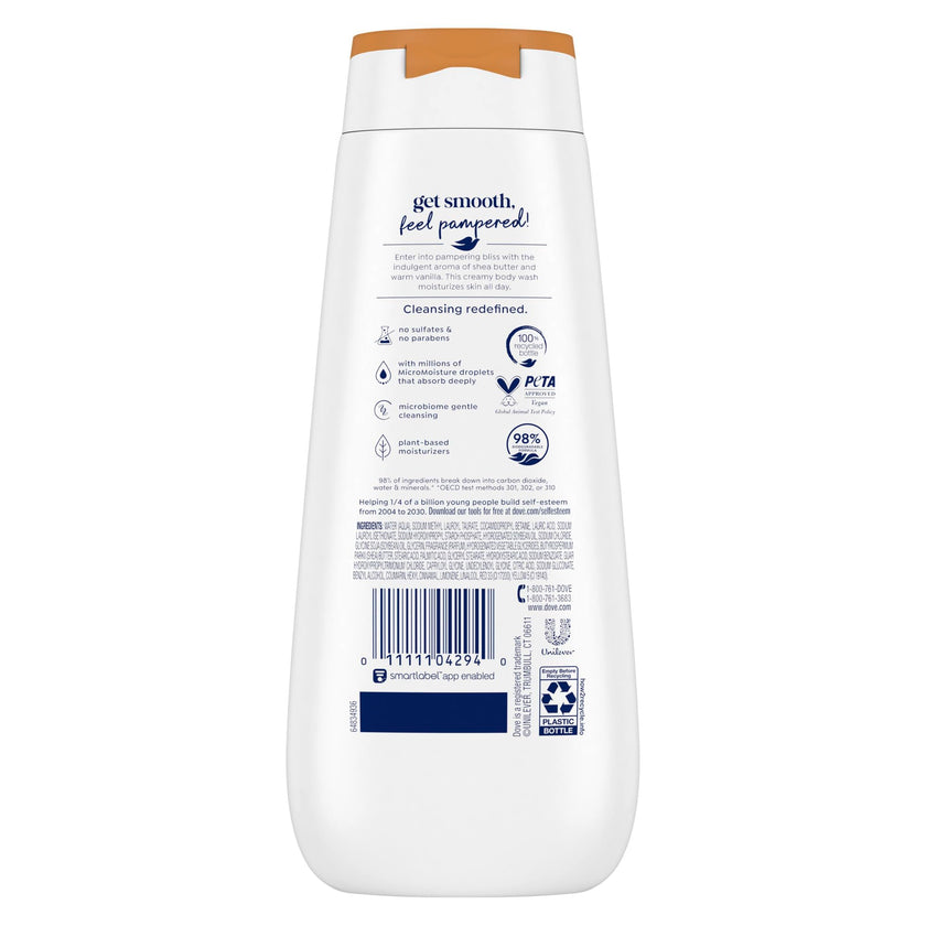Dove Body Wash for Renewed, Healthy-Looking Skin, Pampering Shea Butter & Vanilla, Gentle Skin Cleanser with 24hr Renewing MicroMoisture, 325mL (Pack of 4) 🍁 All In One Marketplace Canada