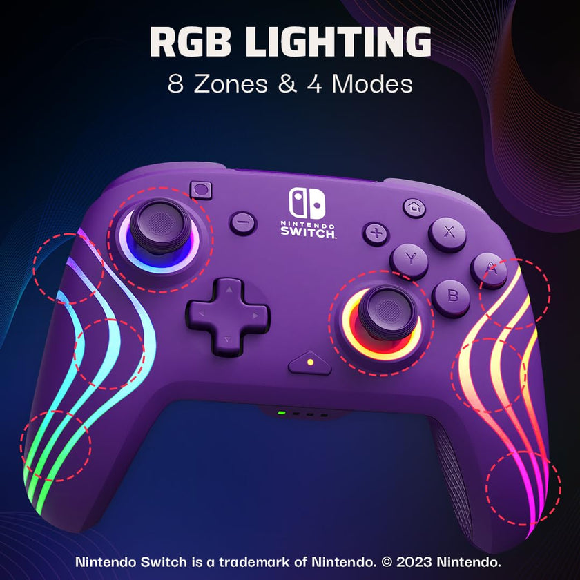 PDP Afterglow Wave Wireless RGB Gaming Controller - Nintendo Switch/Switch Lite/Switch - OLED Model, Nintendo Switch 2, LED Lighting, Rechargeable Battery - Purple 🍁 All In One Marketplace Canada