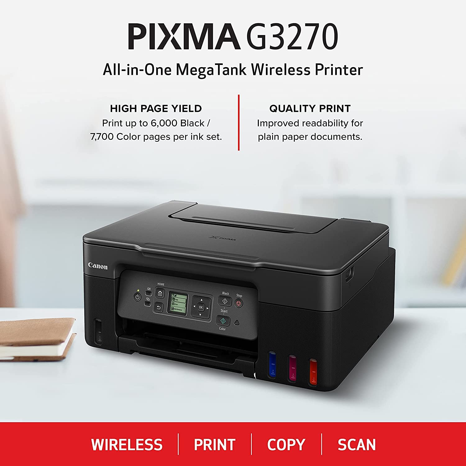 Canon PIXMA G3270 - MegaTank Ink Tank Wireless Printer, Colour All-in-One, Printer, Scanner, Copier, Mobile Friendly, Black 🍁 All In One Marketplace Canada