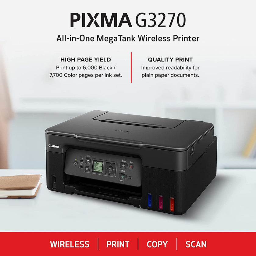 Canon PIXMA G3270 - MegaTank Ink Tank Wireless Printer, Colour All-in-One, Printer, Scanner, Copier, Mobile Friendly, Black 🍁 All In One Marketplace Canada