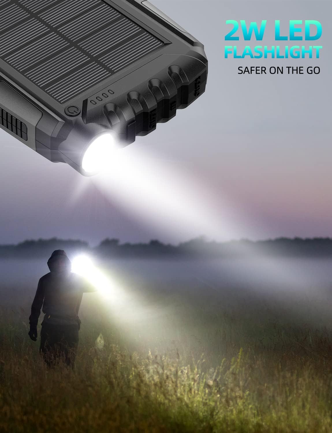 Solar Charger, Power Bank, 42800mAh Portable Charger Power Bank External Battery Pack 5V3.1A Qc 3.0 Fast Charger Built-in Super Bright Flashlight (Black) 🍁 All In One Marketplace Canada