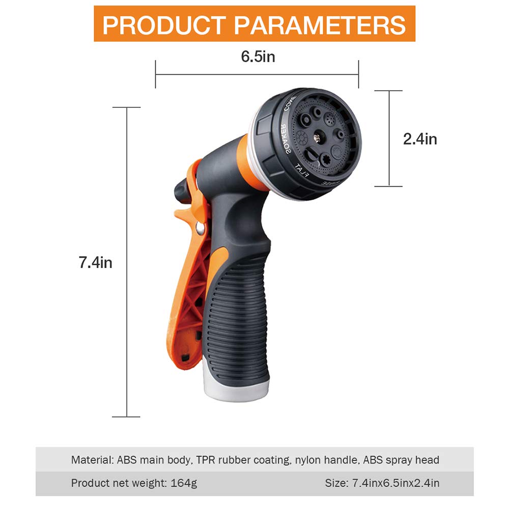 Forthcan Garden Hose Nozzle - 2 Pack Hand Sprayer With 8 Patterns for Watering, Car Wash, Cleaning and Showering Dogs & Pets (Orange) 🍁 All In One Marketplace Canada