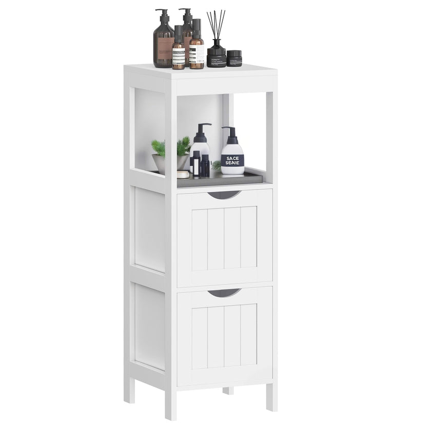 VASAGLE Bathroom Floor Cabinet, Bathroom Storage Organizer Rack Stand, Multifunctional Corner Unit, 2 Drawers, 89 cm in Height, White UBBC42WT 🍁 All In One Marketplace Canada