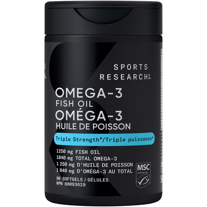 Sports Research Triple Strength Omega 3 Fish Oil - Burpless Fish Oil Supplement w/EPA & DHA Fatty Acids from Wild Alaskan Pollock - Heart, Brain & Immune Support for Men & Women - 1250 mg, 90 ct 🍁 All In One Marketplace Canada